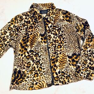Vintage 1980s velvety polyester animal print zip up jacket By Selene sport